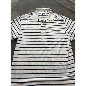 FJ Golf Polo Shirt Mens Large White Blue Striped Golf Activewear footjoy‎